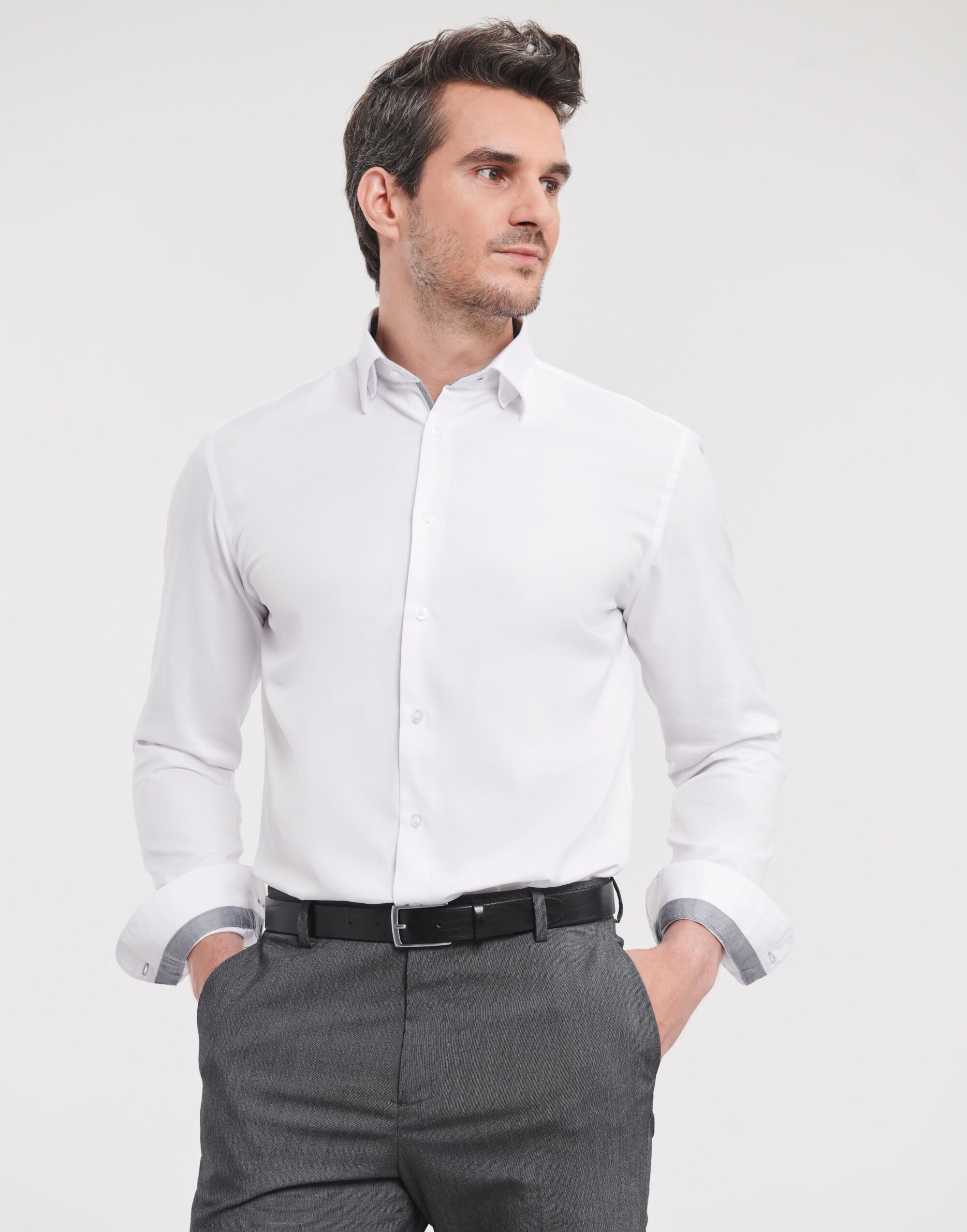 Men's Long Sleeve Tailored Contrast Herringbone Shirt 